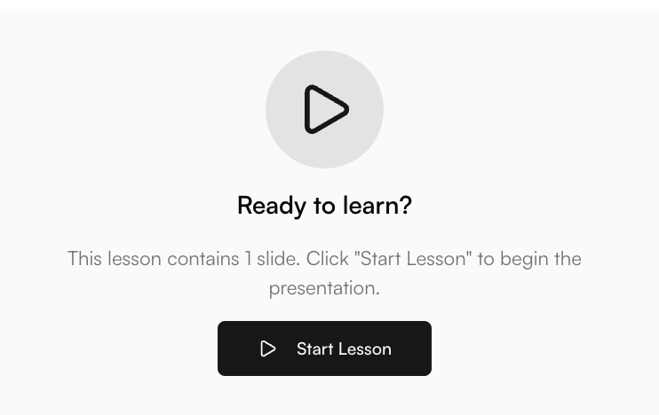Lesson start screen with ready to learn interface